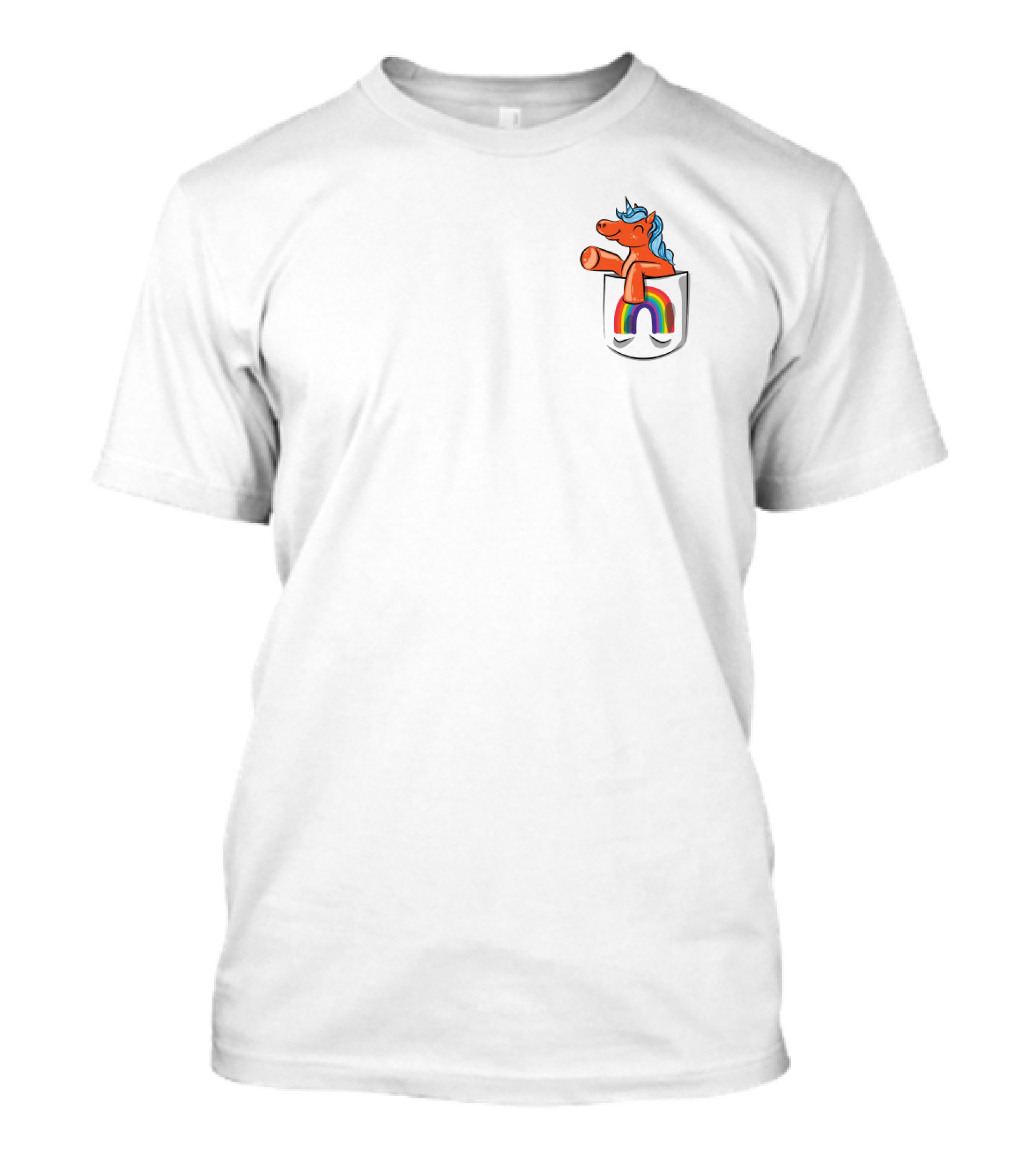 Orange Unicorn With Rainbow Pocket Swirl T-Shirt