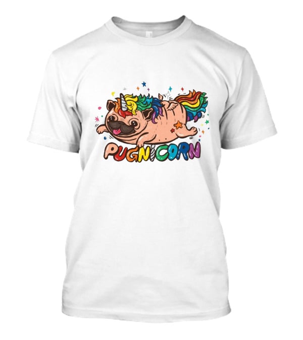 Pugnicorn Rainbow Unicorn Pug With Colorful Star Accents T-Shirt