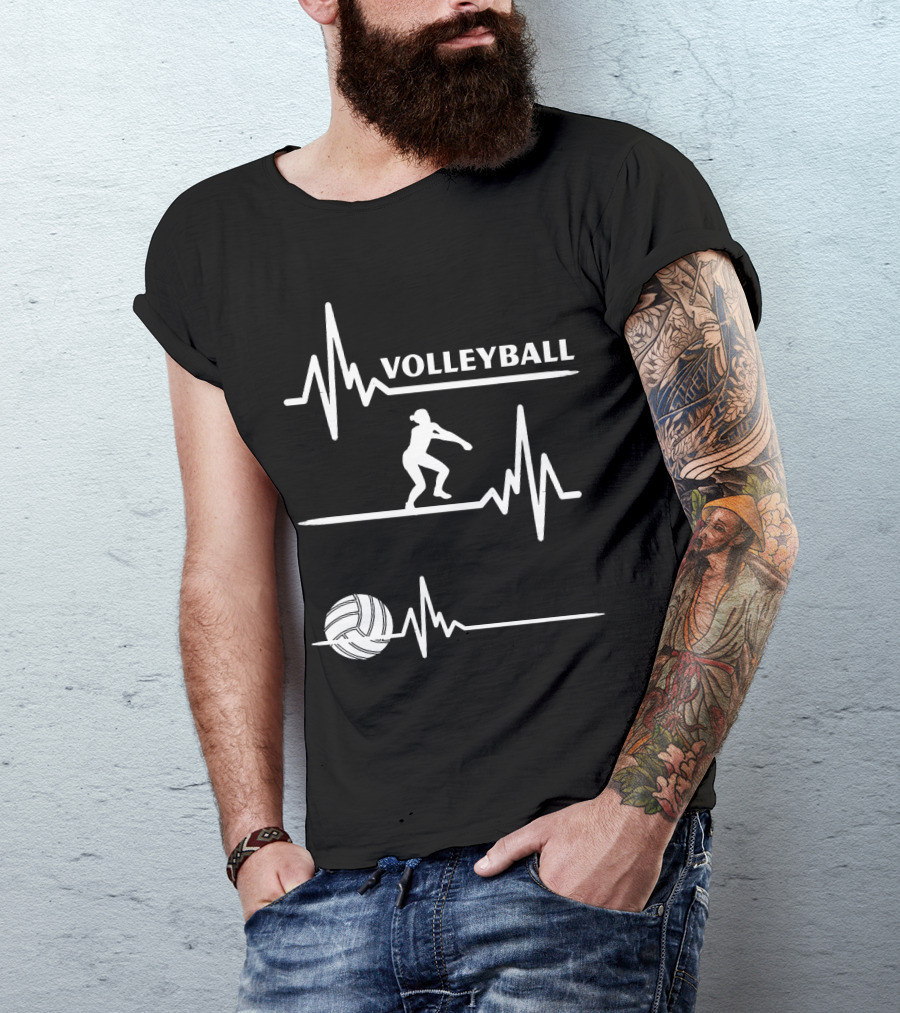 Volleyball Heartbeat Player Silhouette With Ball And Pulse Lines T-Shirt