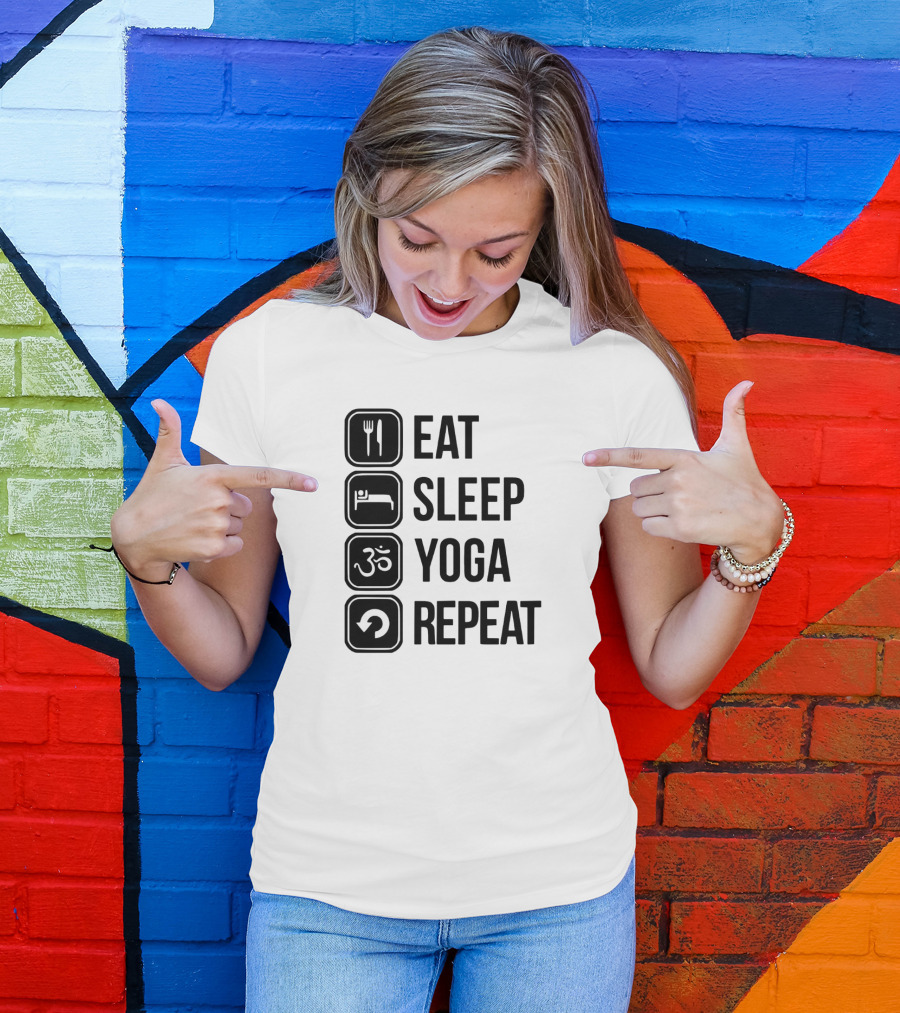Eat Sleep Yoga Repeat Om Symbol Icons Sequence T-Shirt