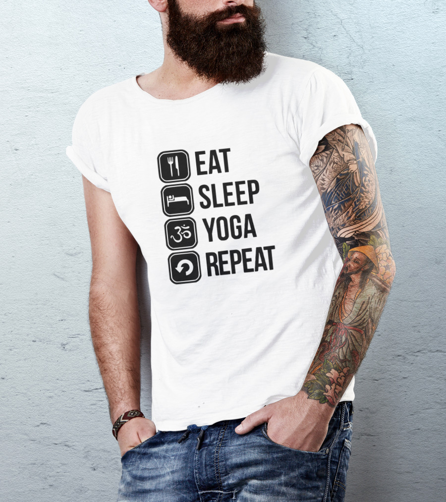 Eat Sleep Yoga Repeat Om Symbol Icons Sequence T-Shirt