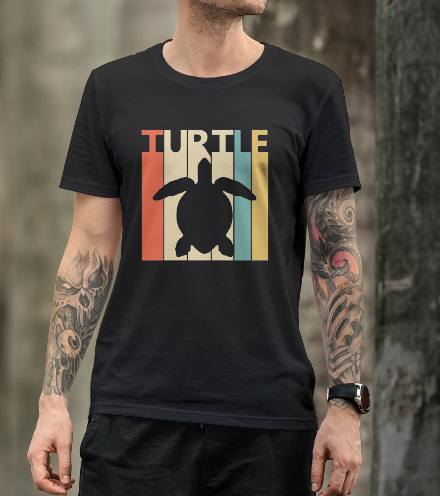 Turtle Retro Silhouette Colorful Stripes Spirit Animal T-Shirt
