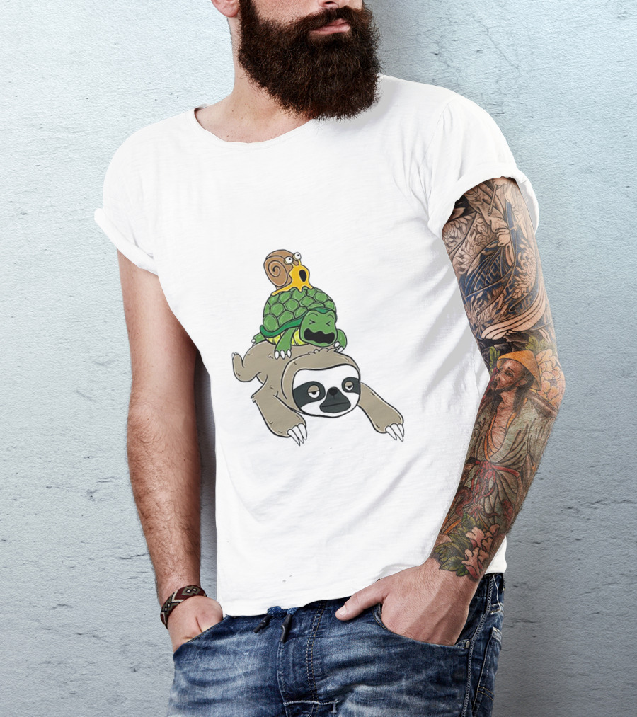 Sloth And Turtle Snail Stack Ride Adventure T-Shirt