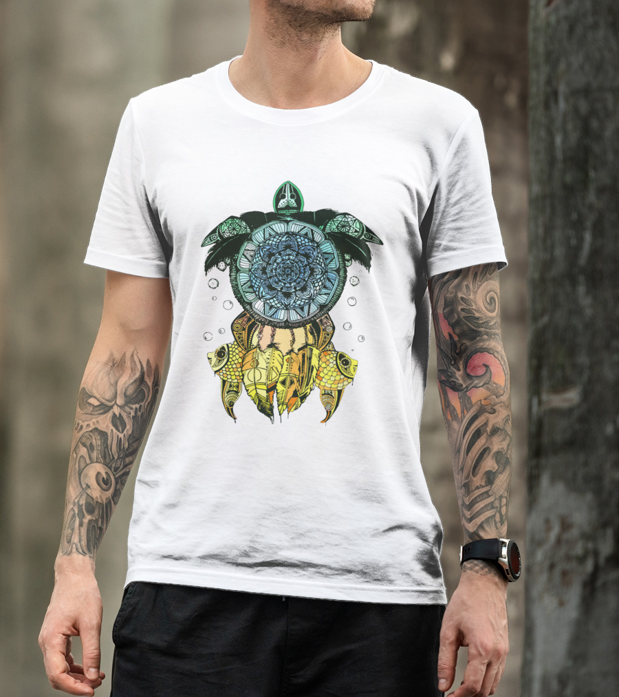 Dreamcatcher Flower Of Life Turtle With Intricate Mandala Feather And Geometric T-Shirt