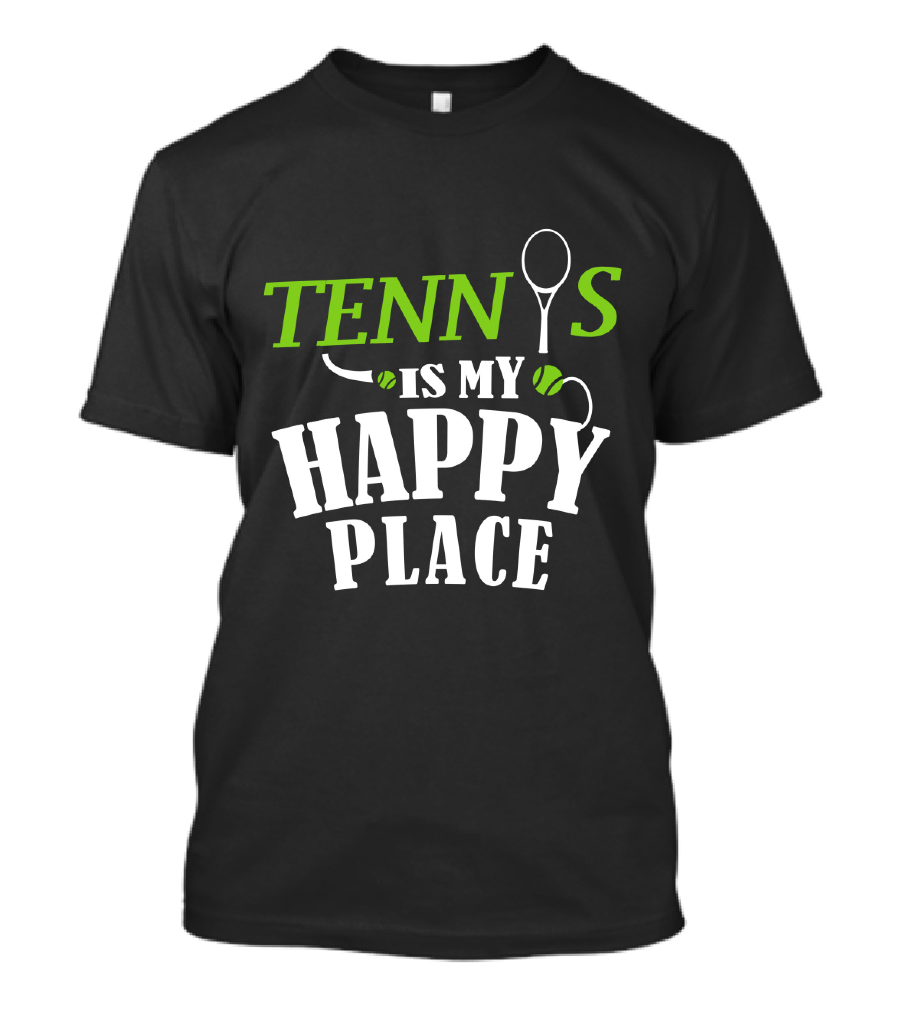 Tennis Is My Happy Place With Racket And Ball Motif T-Shirt