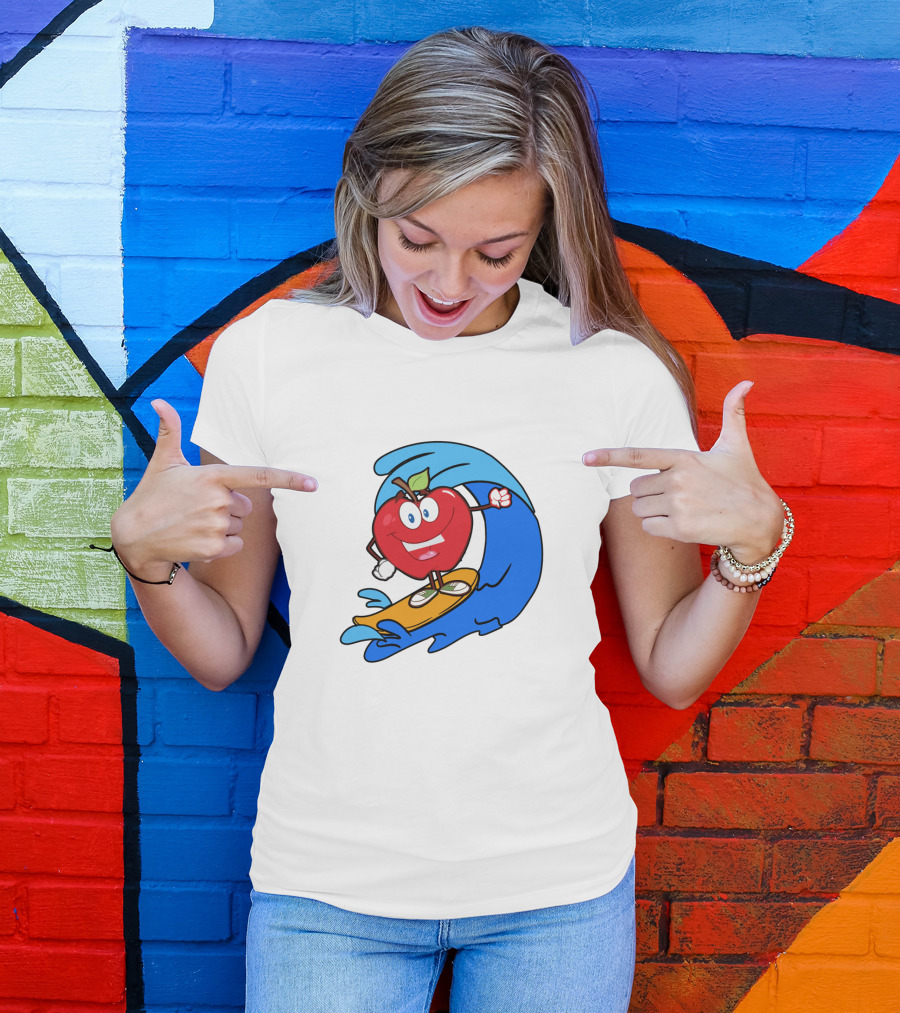 Apple Riding Surf Waves On A Board T-Shirt