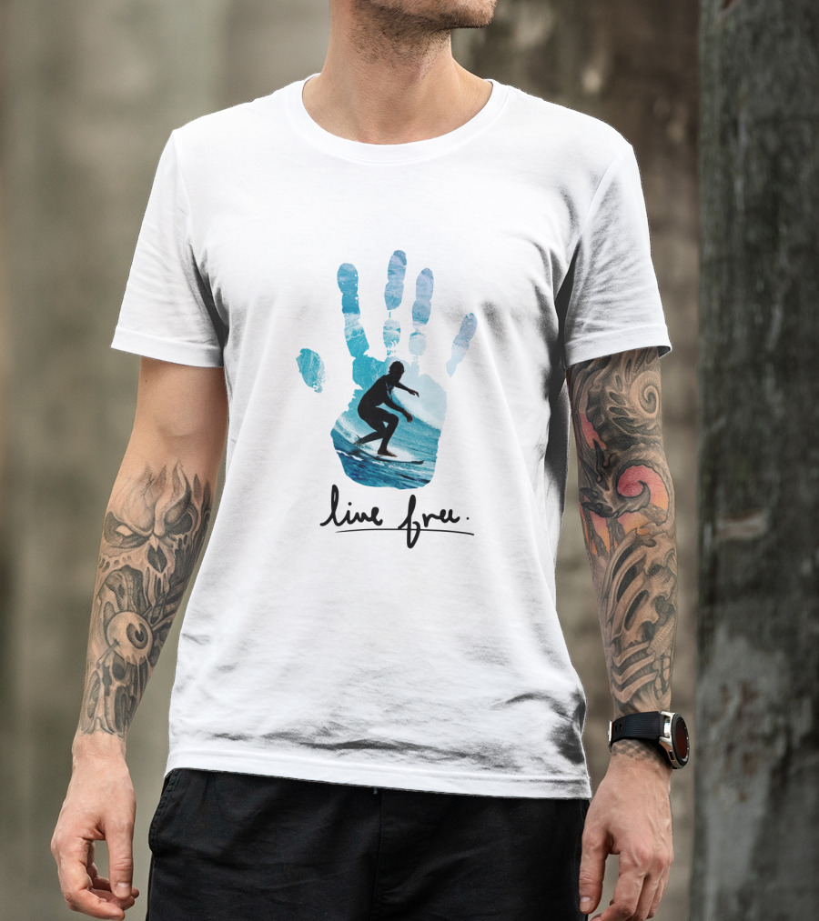 Live Free Surfing Handprint Ocean T-Shirt