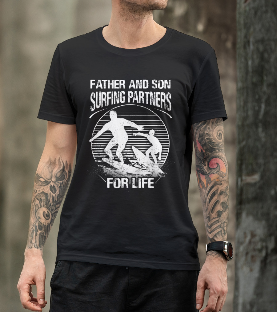 Father And Son Surfing Partners For Life Ocean Waves Adventure T-Shirt