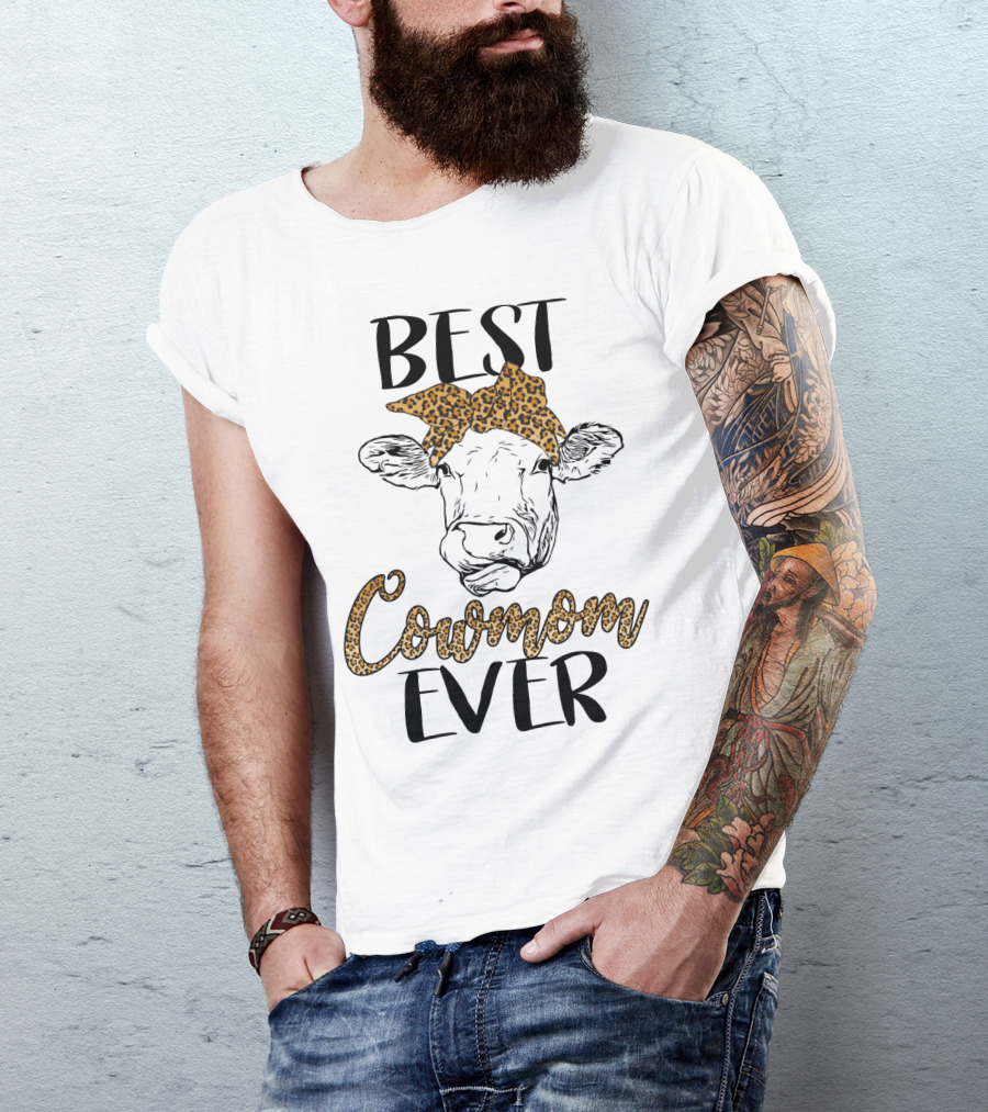 Best Cowmom Ever Leopard Bandana Cow T-Shirt