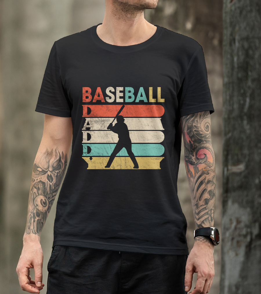 Retro Baseball Daddy Vintage Stripes Silhouette Batter T-Shirt