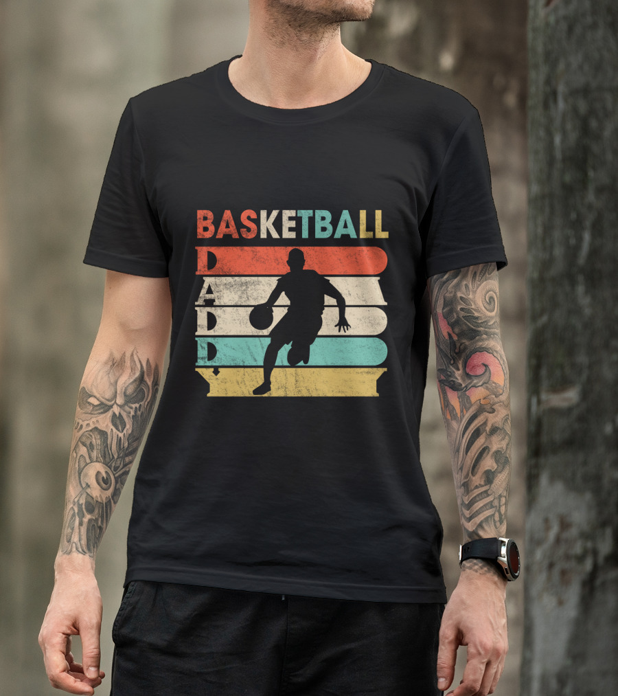 Basketball Daddy Retro Silhouette Player Vintage Stripes T-Shirt