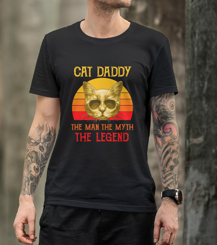 Cat Daddy The Man The Myth The Legend Retro Sunglasses Cat T-Shirt
