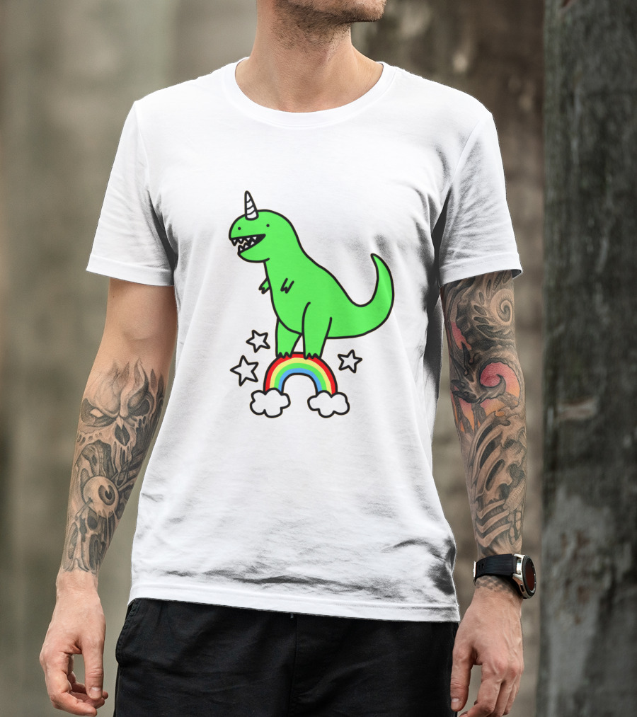 Unicorn Dinosaur With Stars And Rainbow T-Shirt