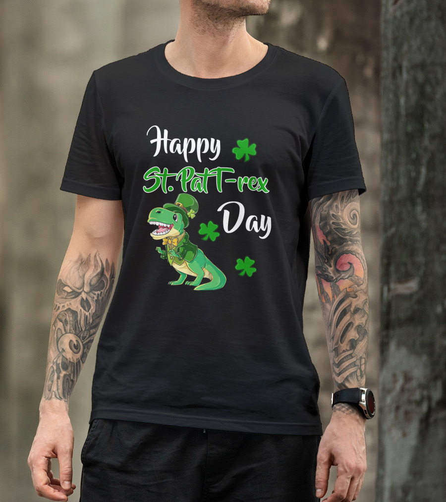 Happy St. Patrick's Day T-Rex Dinosaur With Shamrocks T-Shirt