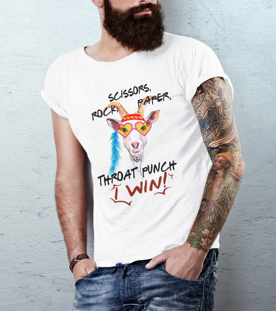 Scissors Rock Paper Goat Throat Punch I Win Peace Sign Heart Glasses T-Shirt