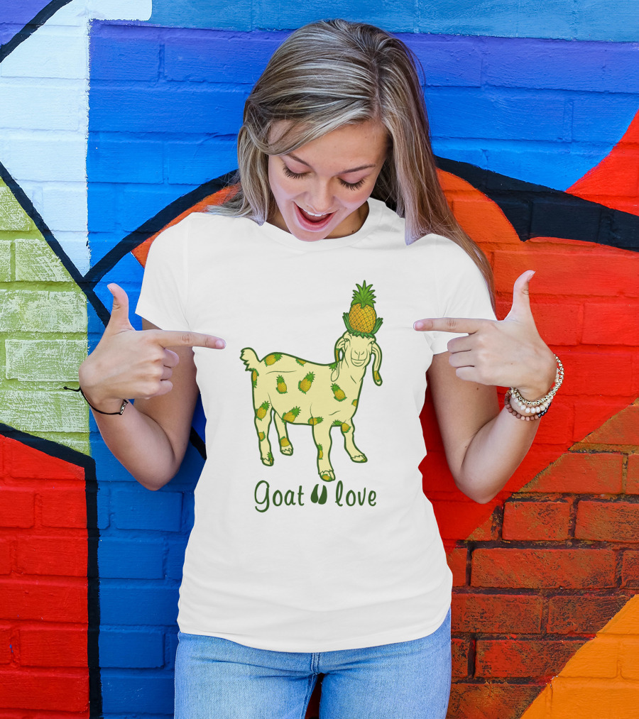 Goat With Pineapple Patterns And Text 'Goat Love' T-Shirt