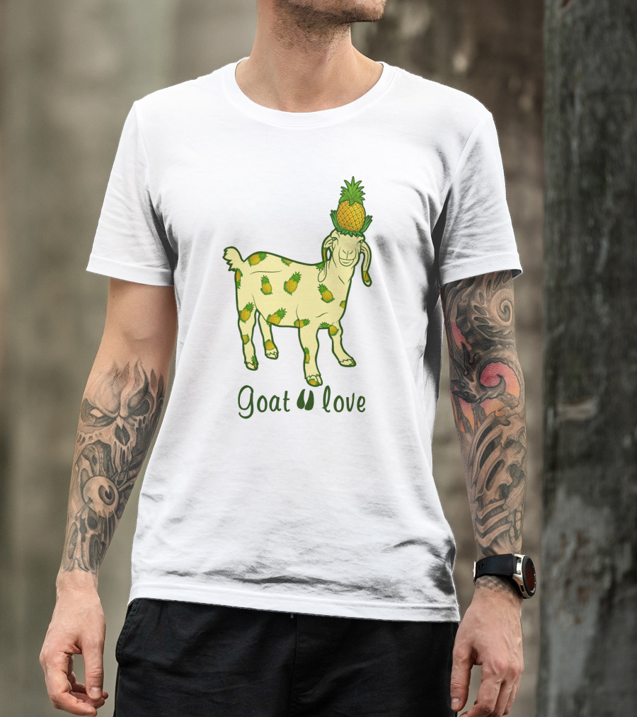 Goat With Pineapple Patterns And Text 'Goat Love' T-Shirt