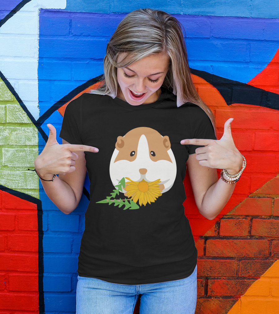 Guinea Pig With Dandelion And Green Leaves T-Shirt
