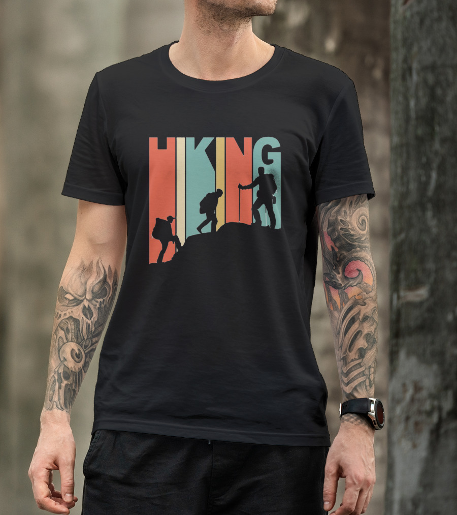 Retro Gradient Hiking Silhouette Adventure T-Shirt