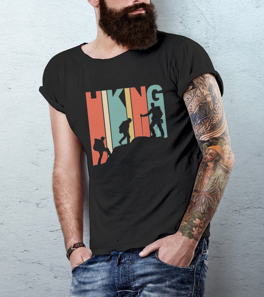 Retro Gradient Hiking Silhouette Adventure T-Shirt