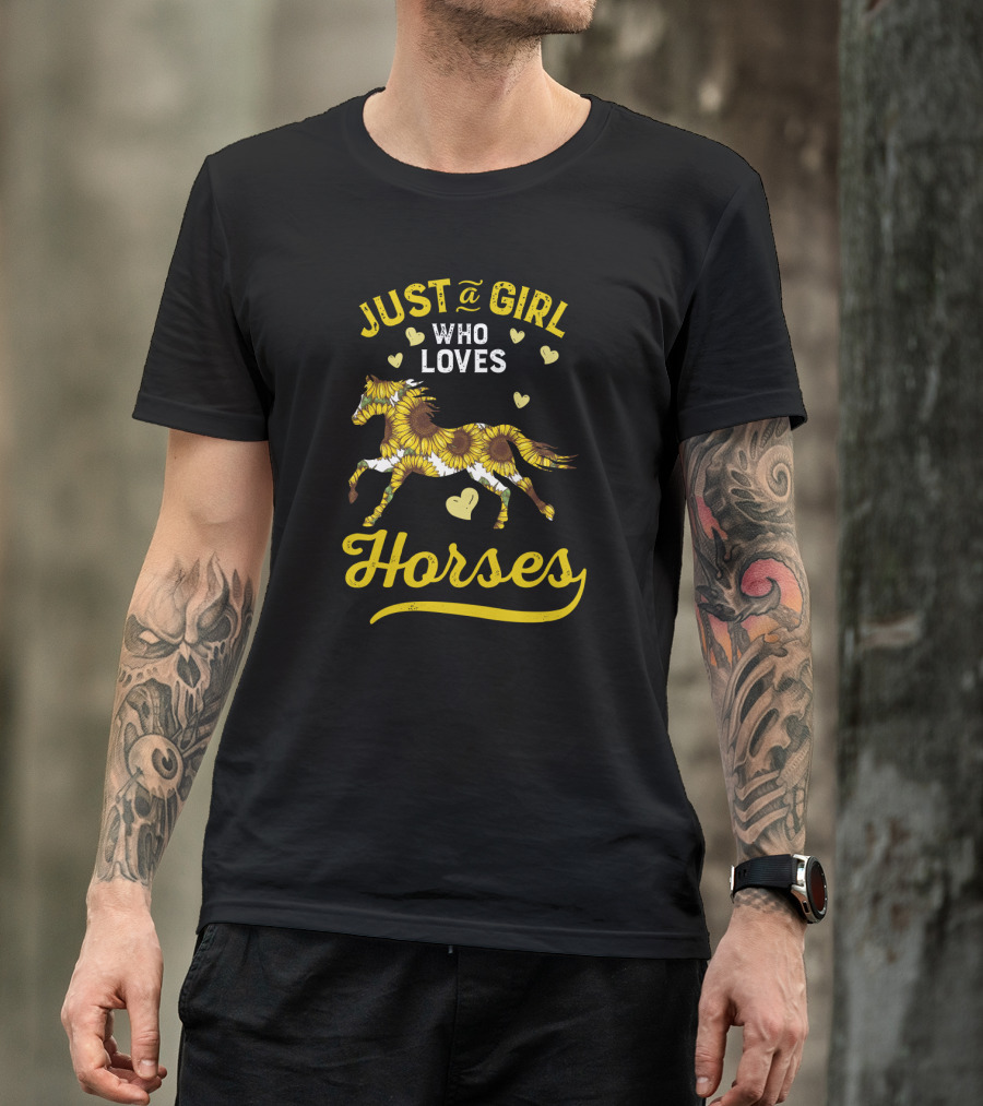 Just A Girl Who Loves Horses Sunflower Heart Pattern Horse T-Shirt