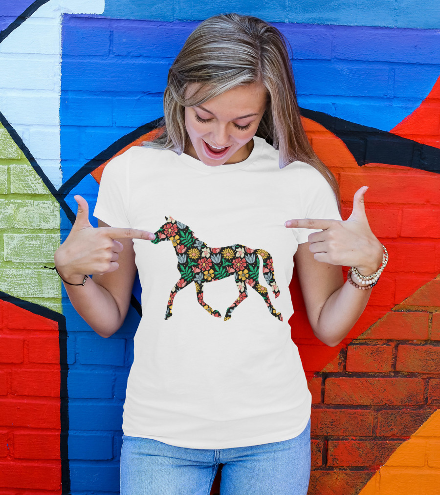 Floral Horse Pattern Vibrant Flower T-Shirt