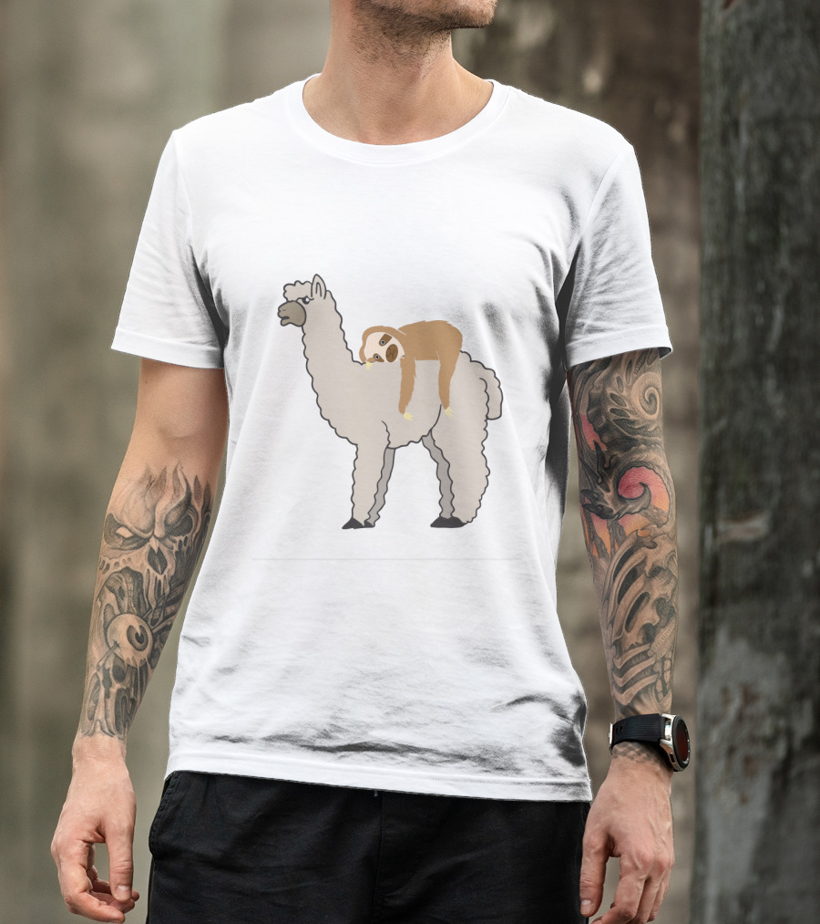 Cute And Funny Sleepy Sloth Riding A Llama T-Shirt