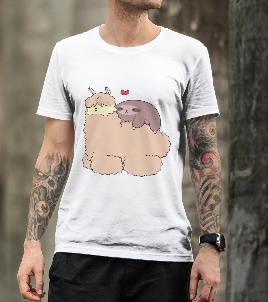 Sloth Loves Alpaca Heartwarming Cuddle Embrace With Cute Llama Vibes T-Shirt