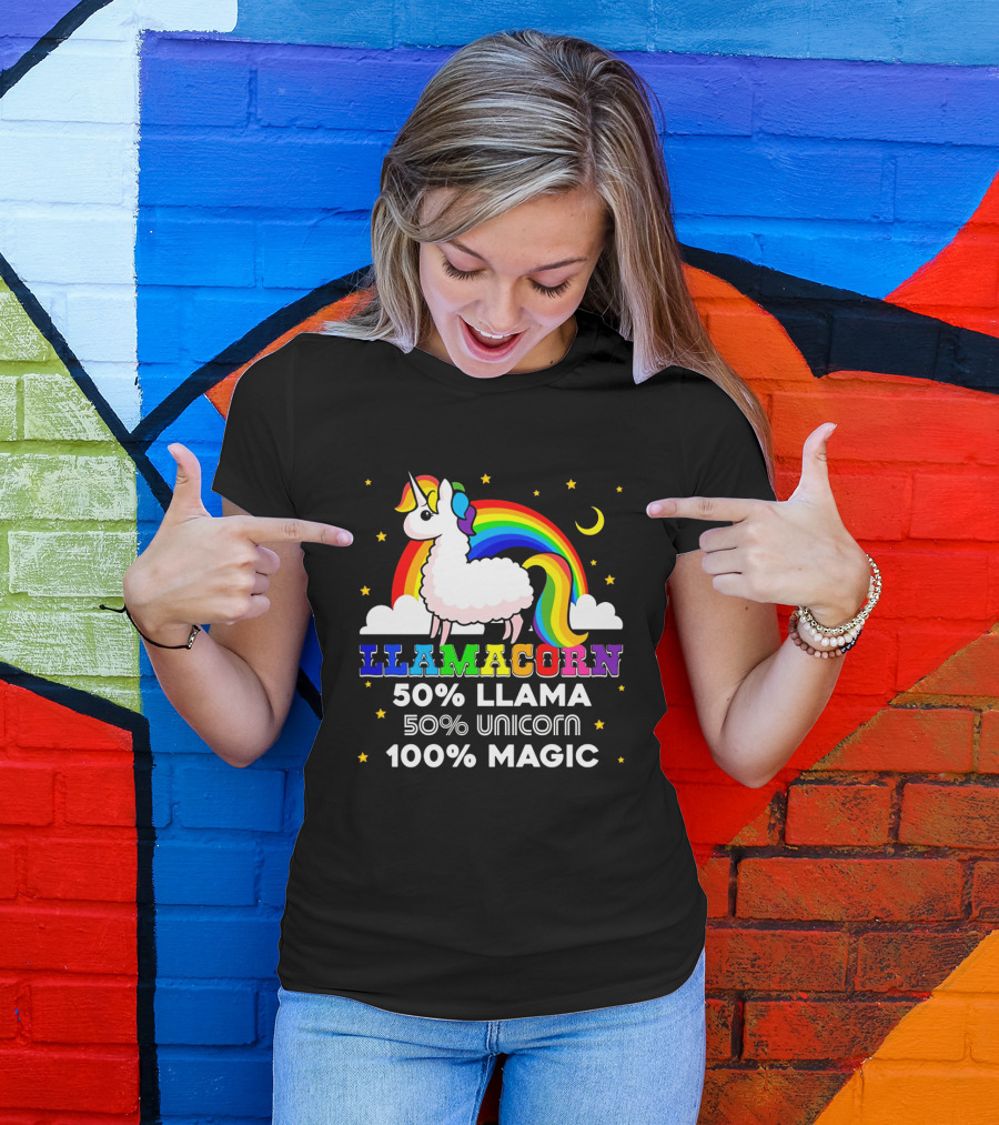 Llamacorn Rainbow Magic 50% Llama 50% Unicorn 100% Magic T-Shirt