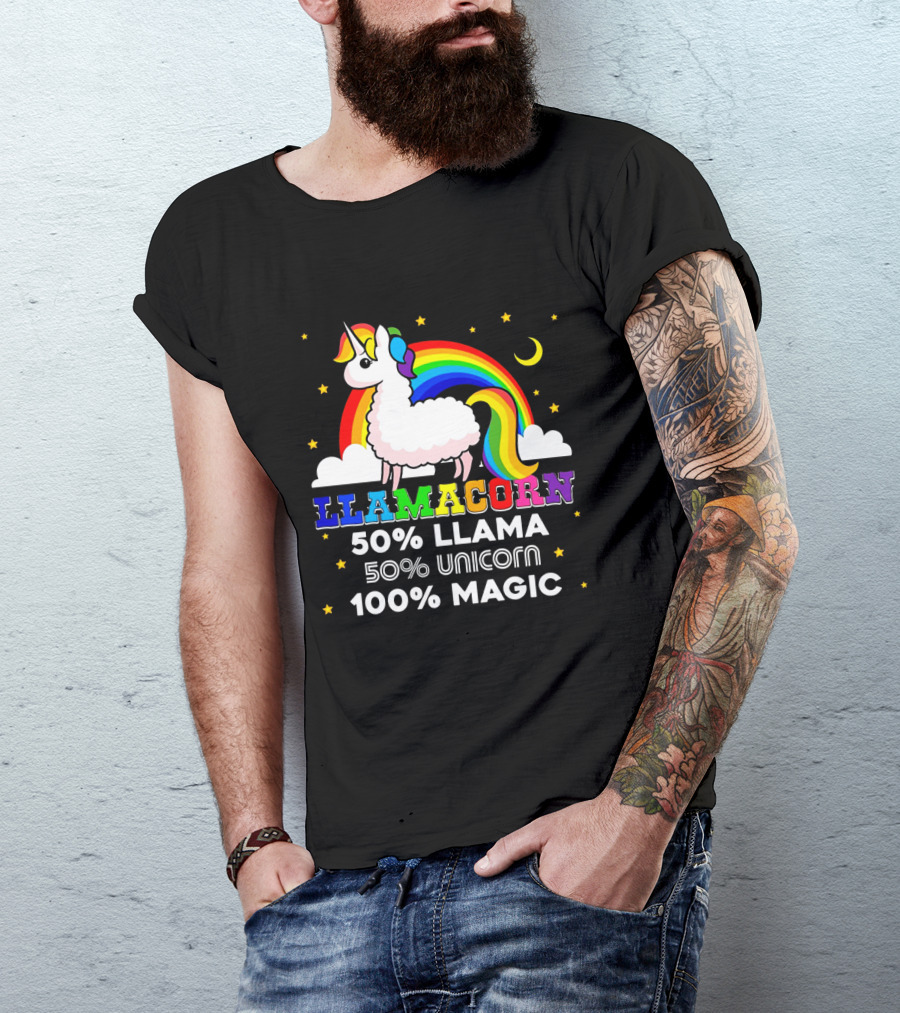 Llamacorn Rainbow Magic 50% Llama 50% Unicorn 100% Magic T-Shirt