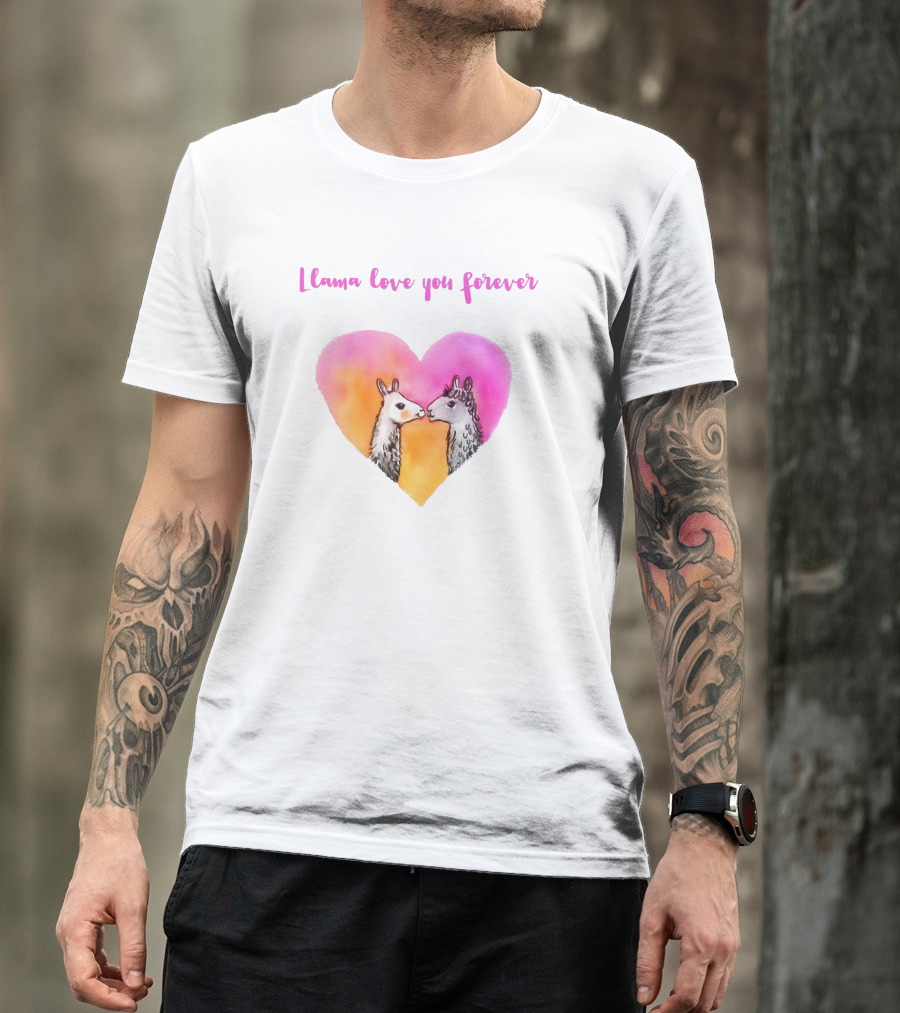 Llama Love You Forever Heart With Two Llamas T-Shirt