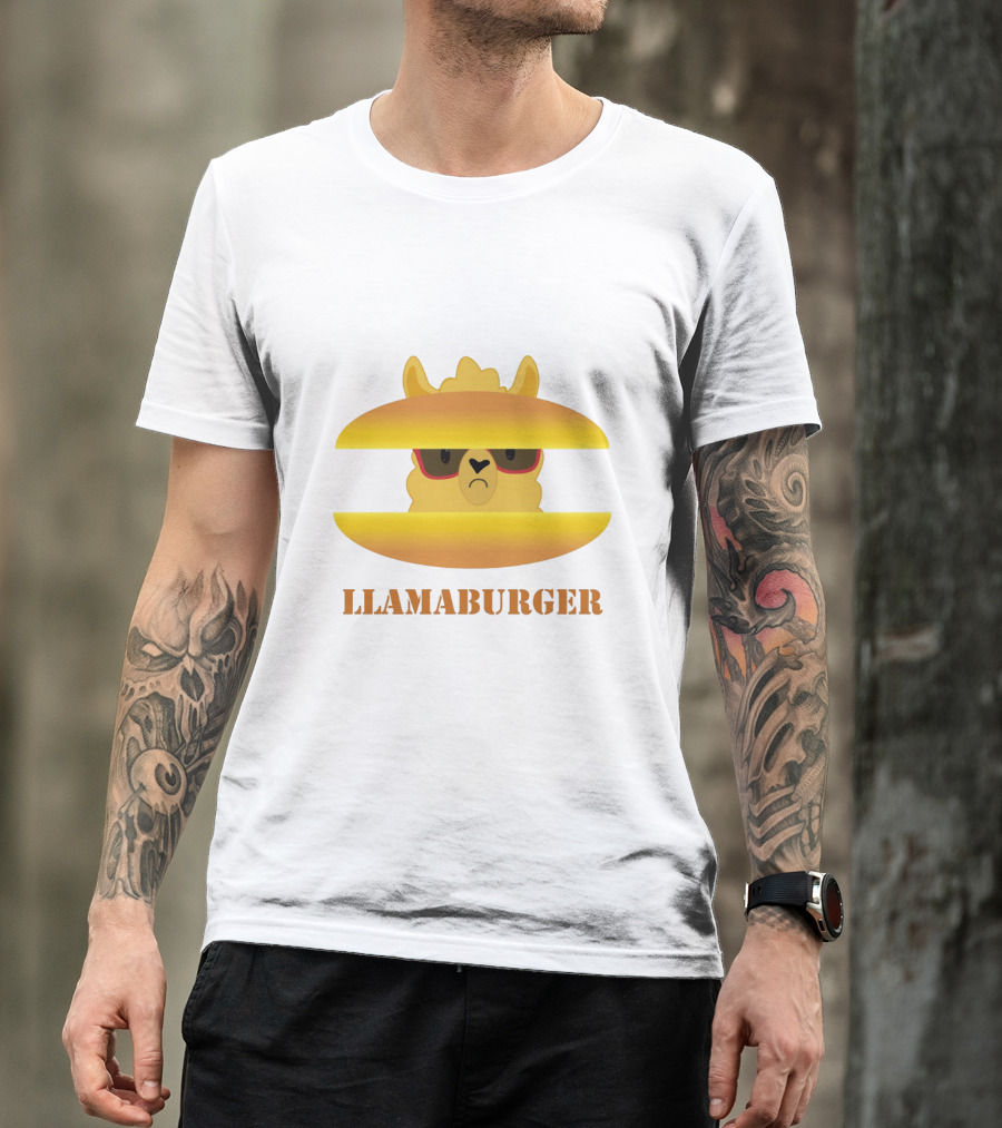 LLAMABURGER Sad Llama With Glasses Between Burger Pieces T-Shirt