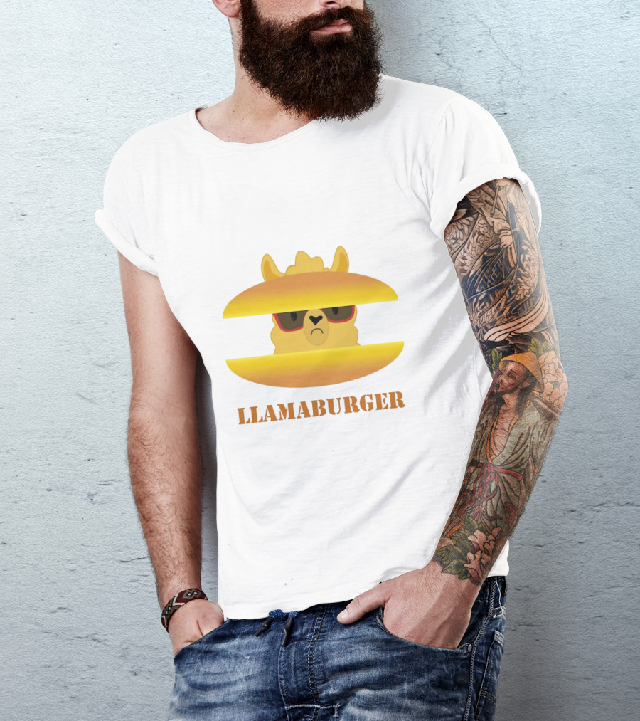 LLAMABURGER Sad Llama With Glasses Between Burger Pieces T-Shirt