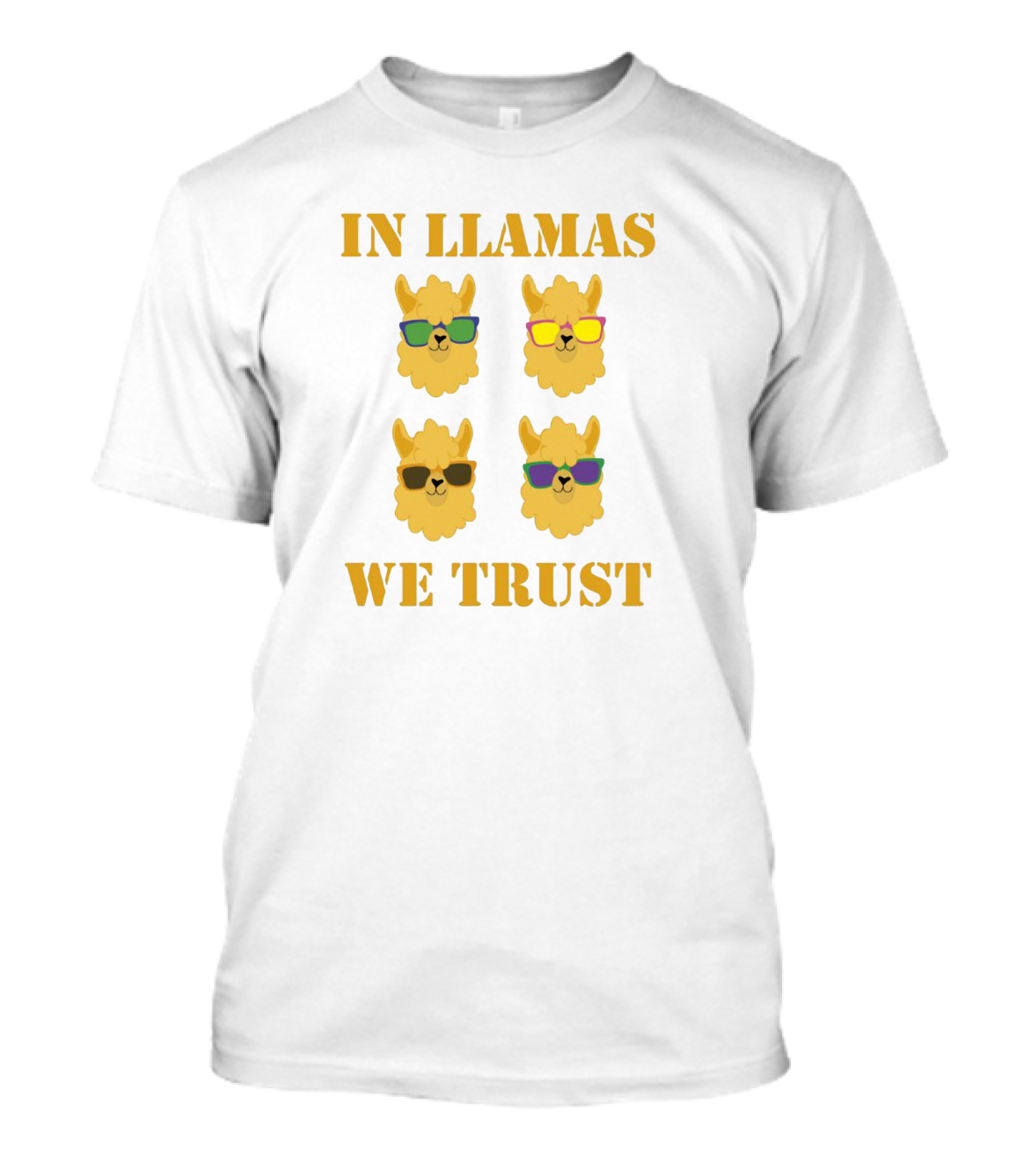 In Llamas We Trust With Cool Sunglasses Wearing Llama Heads T-Shirt