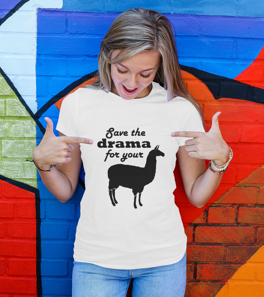 Save The Drama For Your Llama Funny Quote With Silhouette Of Llama T-Shirt