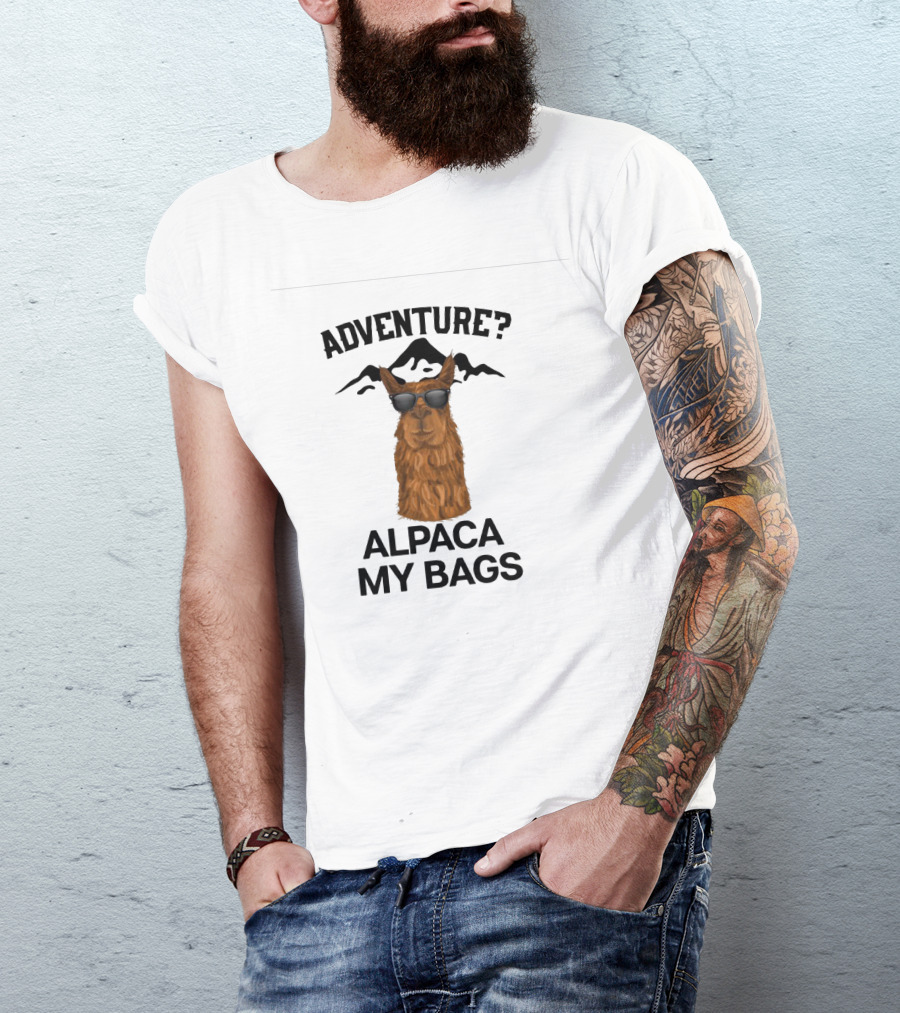 Adventure Alpaca My Bags Funny Mountain Trip Llama With Sunglasses T-Shirt
