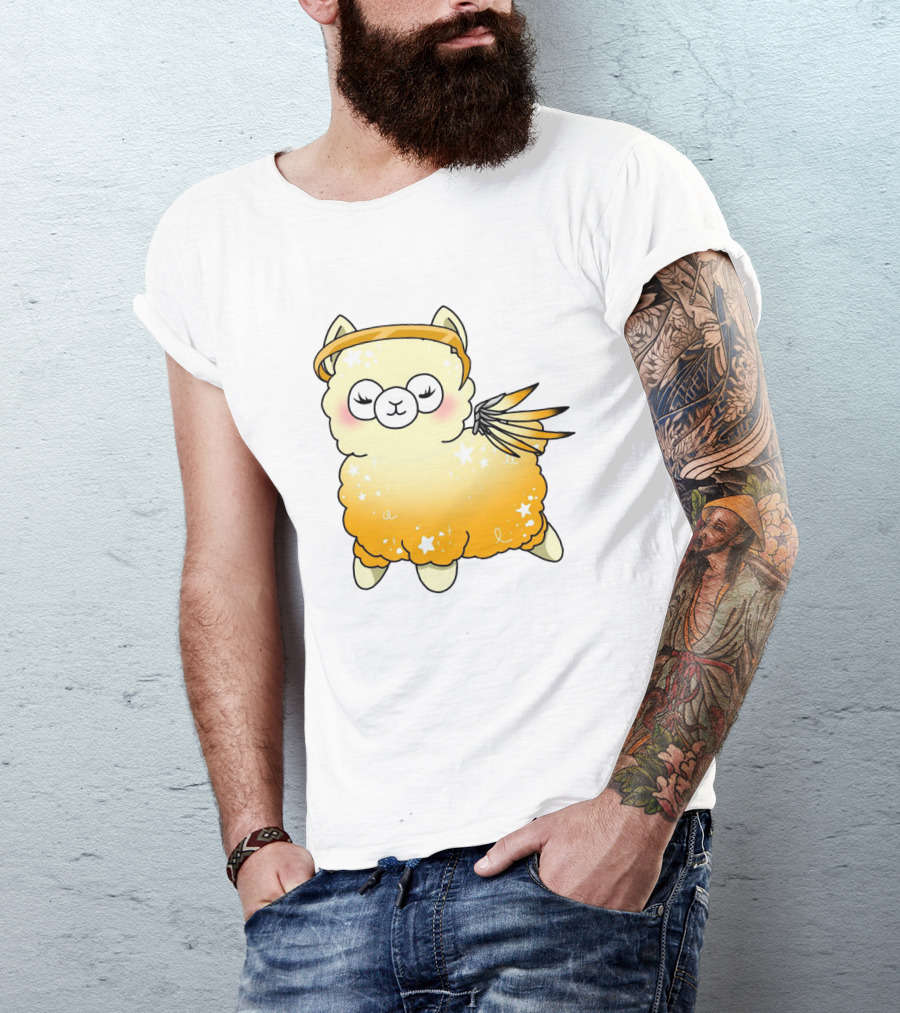 Alpaca Mercy Angelic Winged Halo Fantasy Character T-Shirt