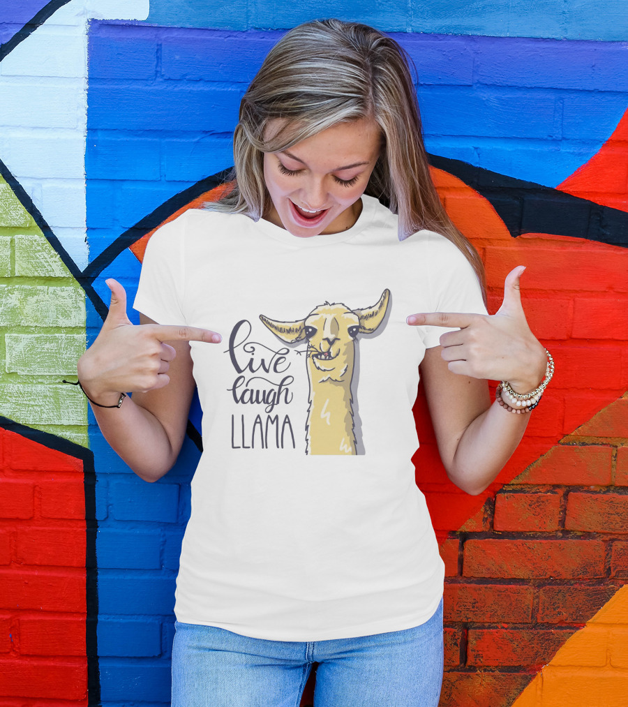 Live Laugh Llama Cartoon Illustration With Whimsical Llama Sketch T-Shirt