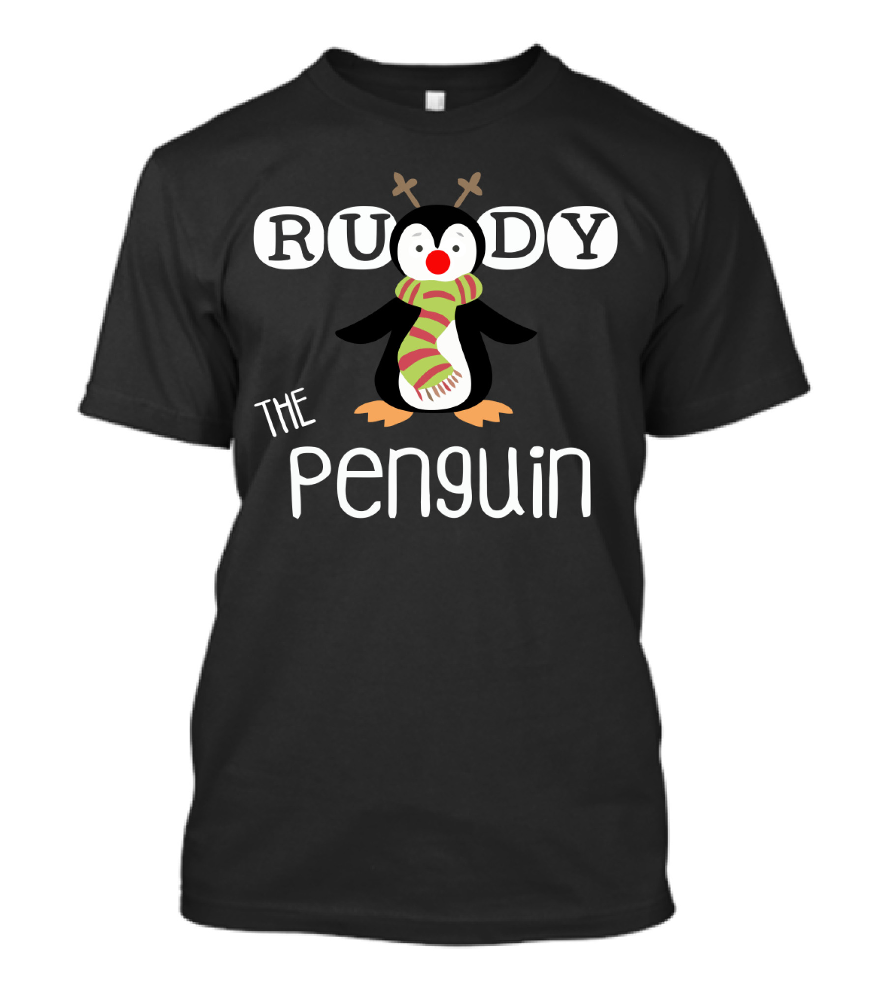 Rudy The Penguin With Antlers And Scarf Holiday T-Shirt