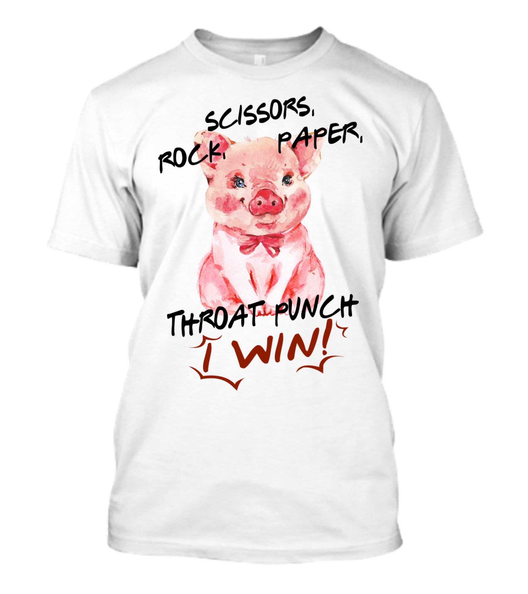 Scissors Rock Paper Throat Punch I Win Cute Pig Watercolor T-Shirt