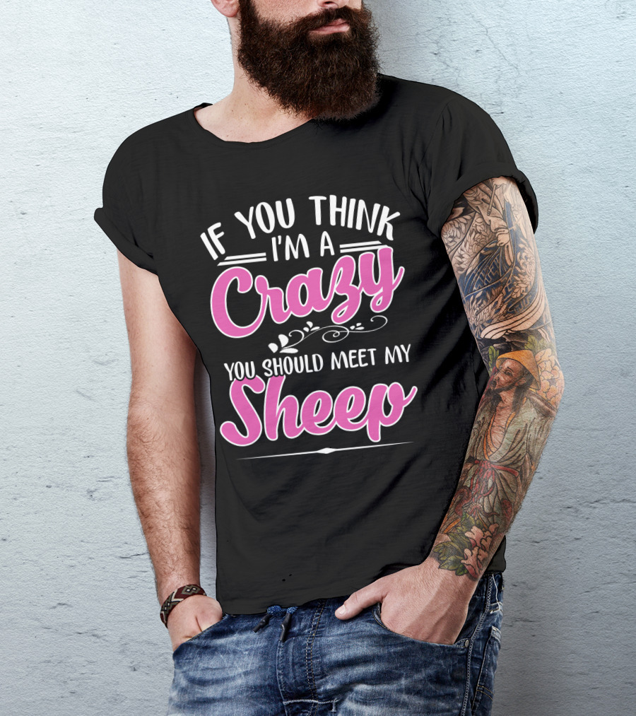 If You Think I'm A Crazy You Should Meet My Sheep Playful Text T-Shirt