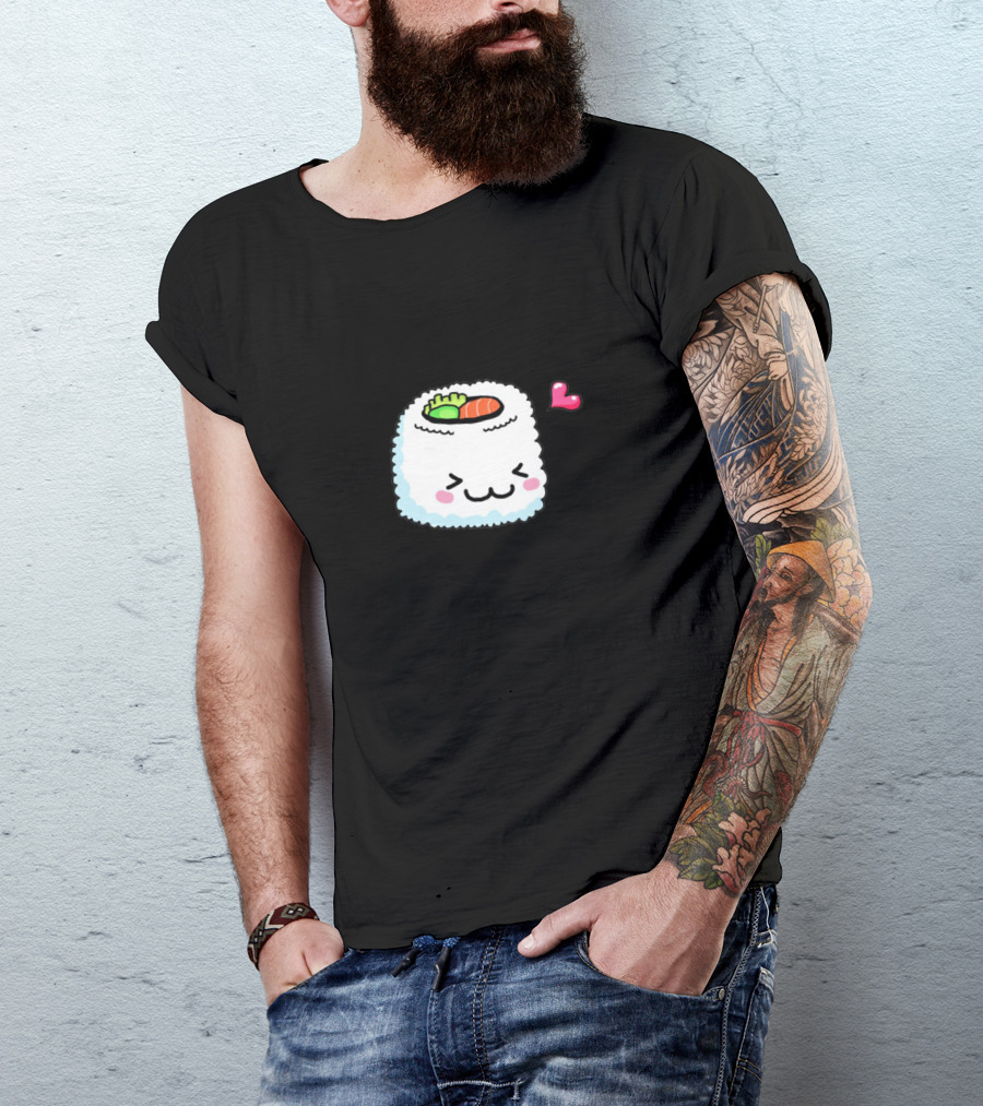 Cute Kawaii Sushi Roll With Heart And Blushing Face T-Shirt