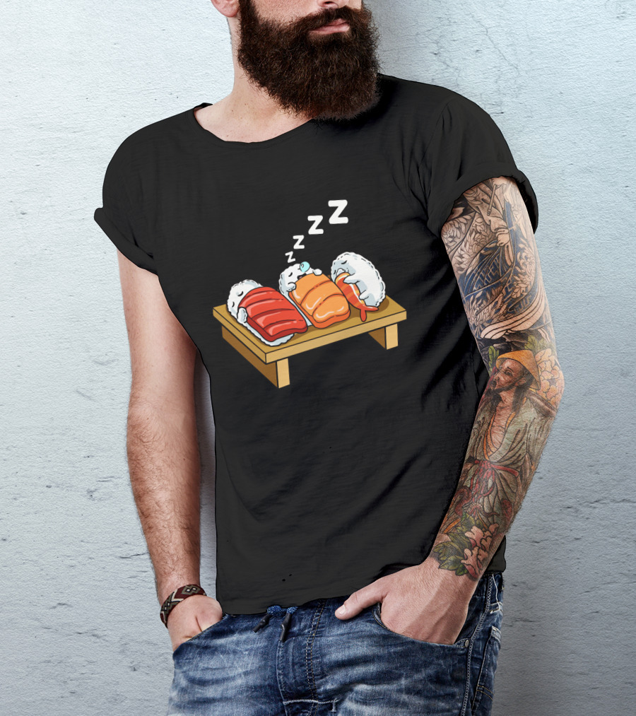 Sushi Sleep Zzz Cartoon Sushi Nigiri On Wooden Board With Sleeping Z's T-Shirt