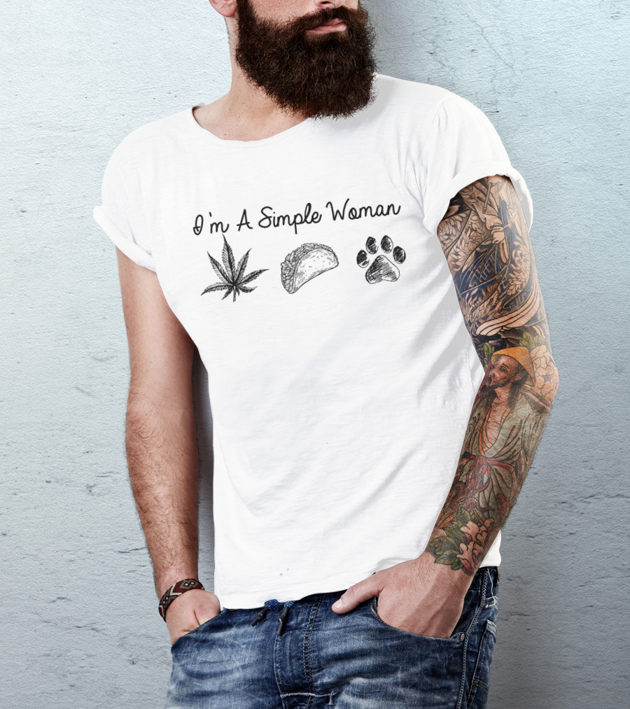 I'm A Simple Woman Tacos Cannabis Paw Prints T-Shirt