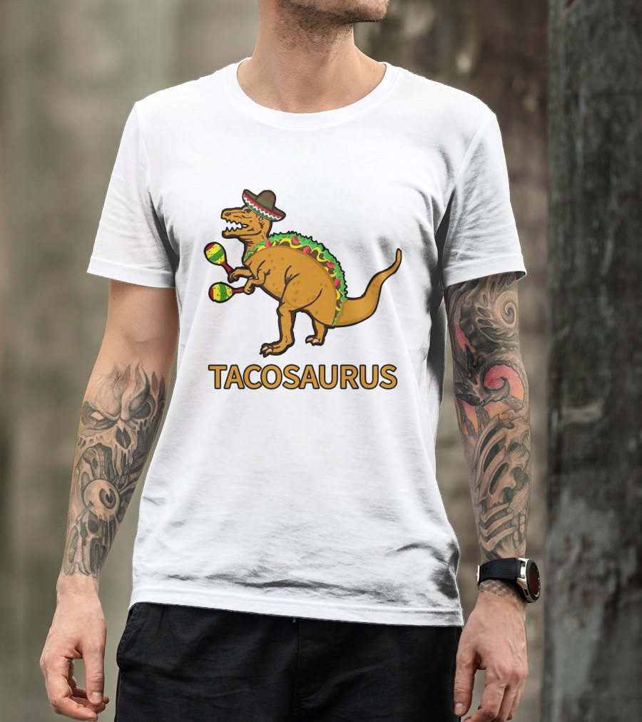 Tacosaurus Sombrero Dinosaur With Maracas Taco Lover Fiesta Fun T-Shirt