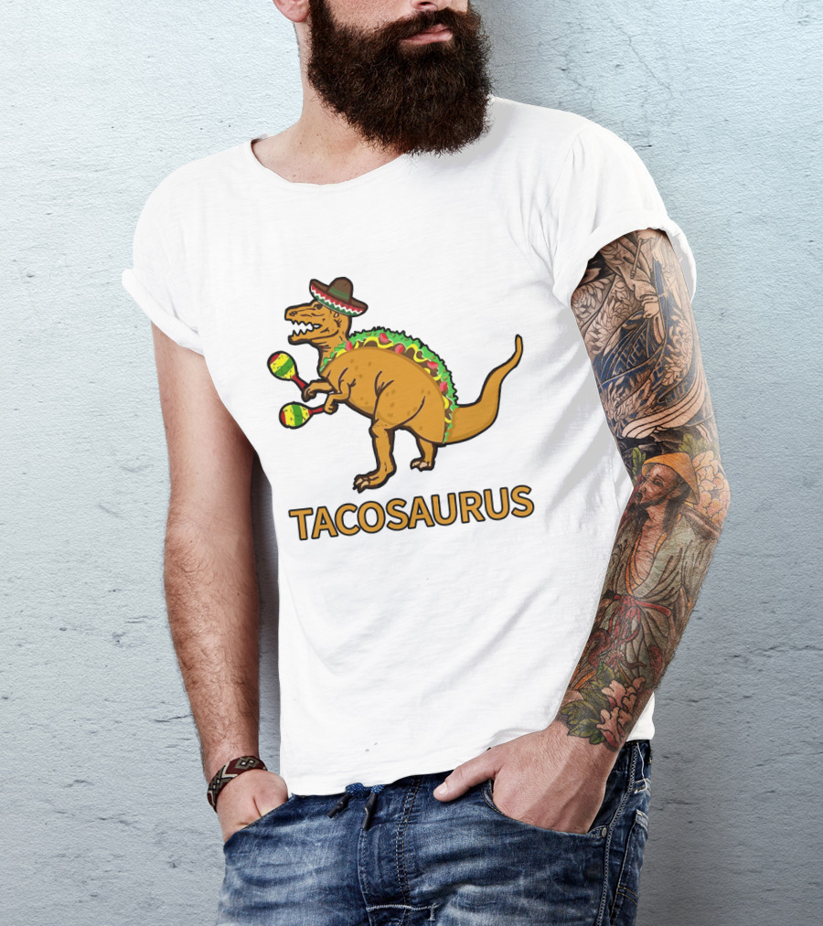 Tacosaurus Sombrero Dinosaur With Maracas Taco Lover Fiesta Fun T-Shirt