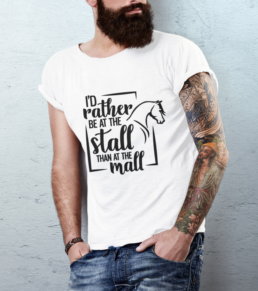 I'd Rather Be At The Stall Than At The Mall Horse Head Outline T-Shirt