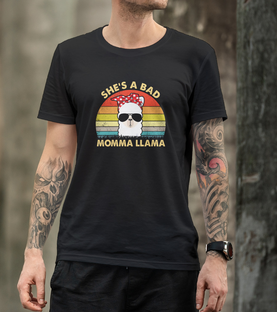 She's A Bad Momma Llama Retro Vintage Sunglasses Bandana T-Shirt