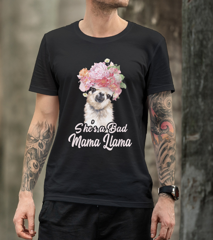 She's A Bad Mama Llama With Floral Crown T-Shirt