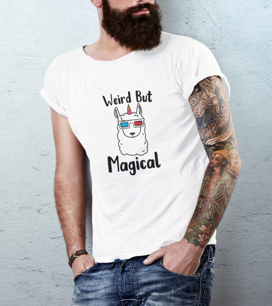 Weird But Magical Llamacorn Wearing 3D Glasses T-Shirt